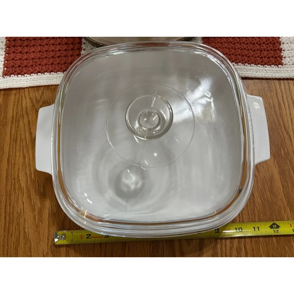 Corning Ware MW-A-10 Microwave Browning Dish White Square Pyrex A-12-C Lid USA